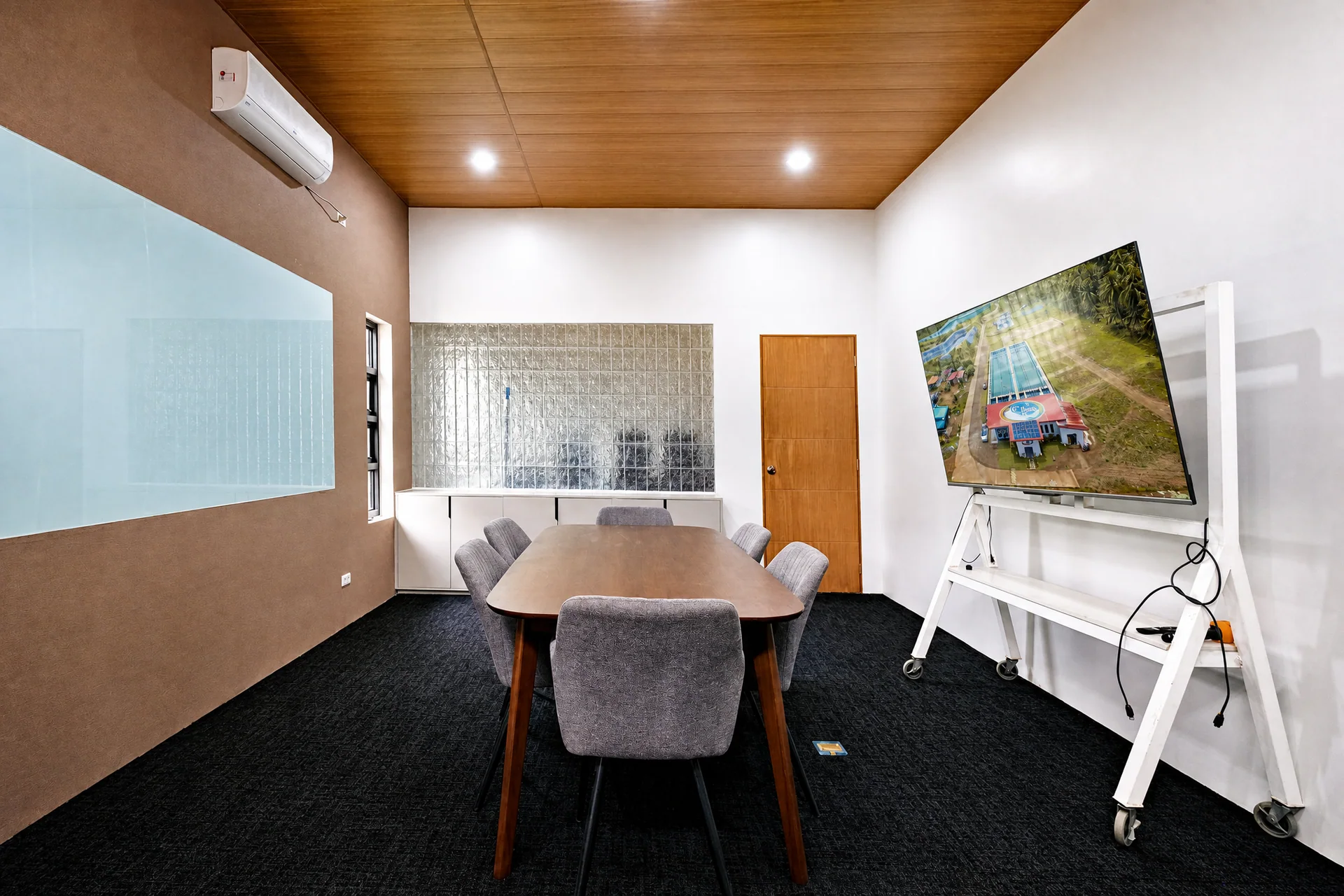 Private executive meeting room with a central table