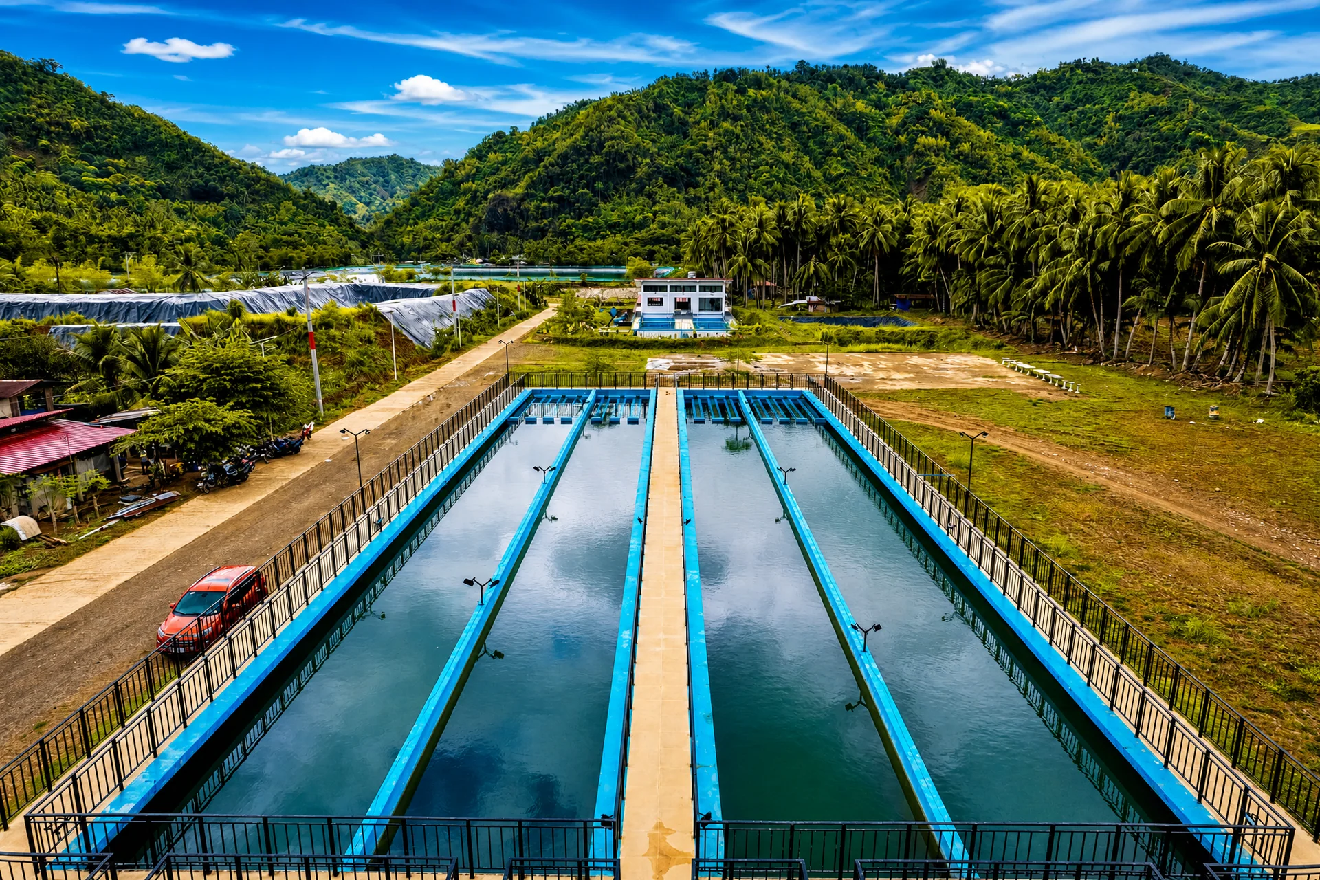 Long sedimentation basins set against the Lusaran hills