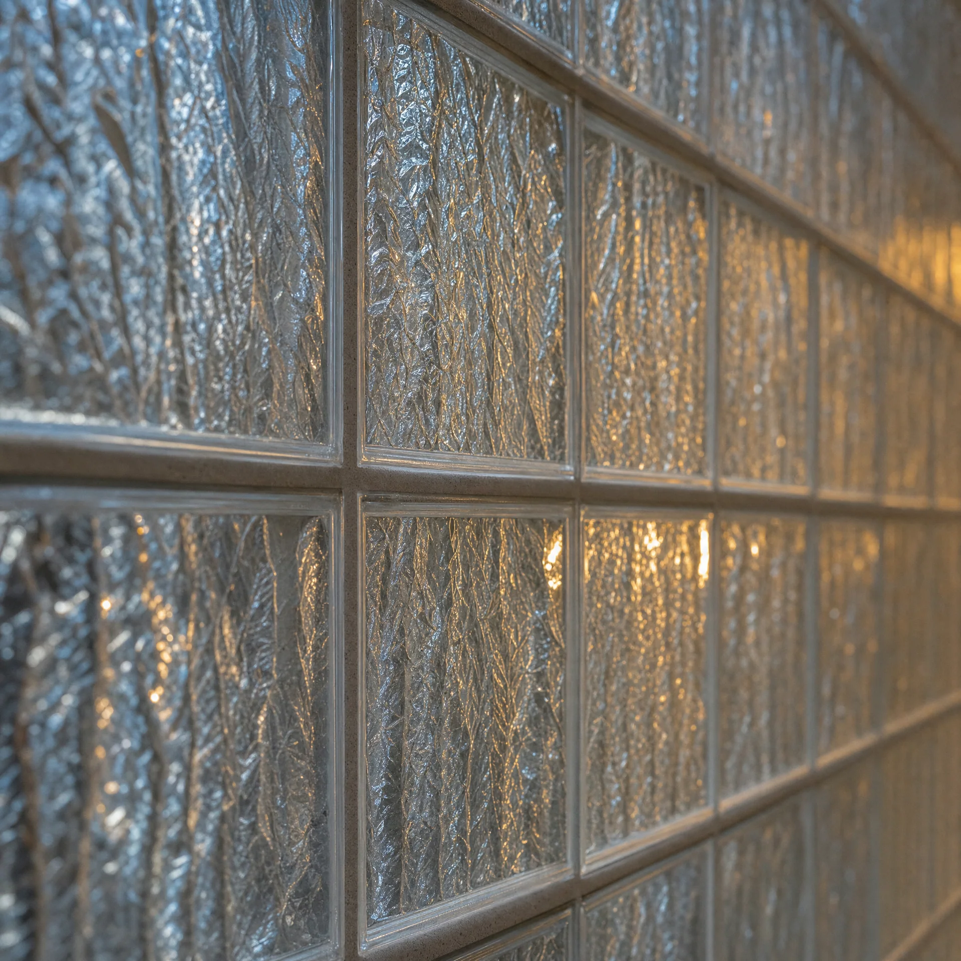 Close view of textured glass blocks