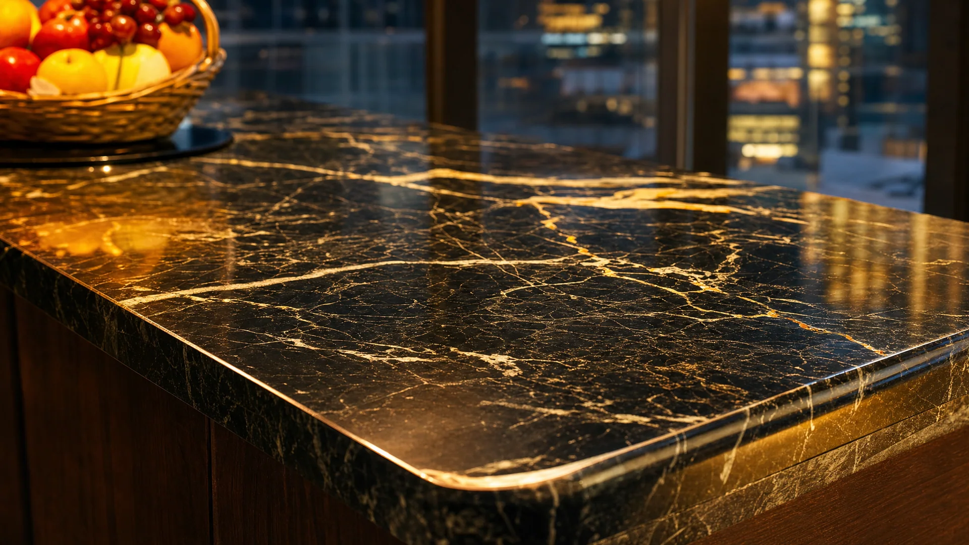 Natural veining in the green marble pantry countertop